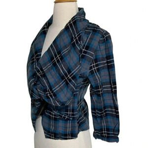 Mark. S‎ blue & black plaid moto style jacket/top